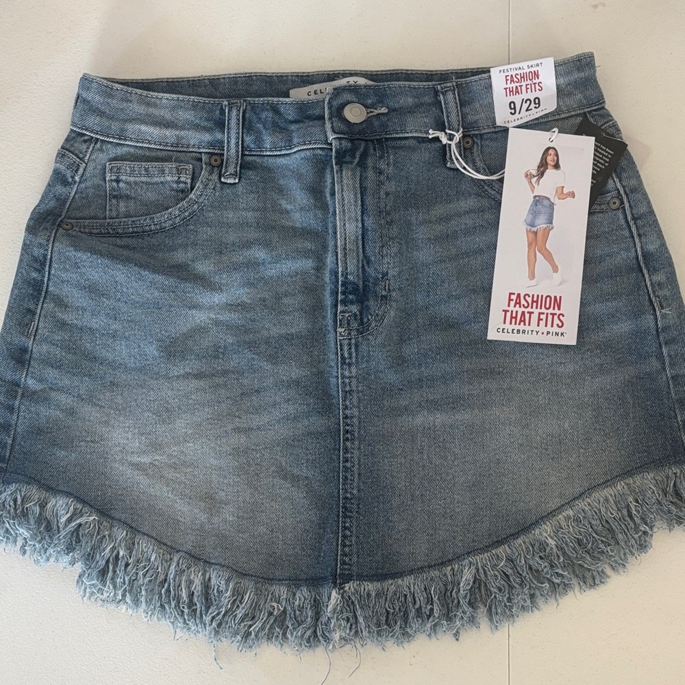 Celebrity Pink Women's Frayed Hem Denim Jean Skirt NWT